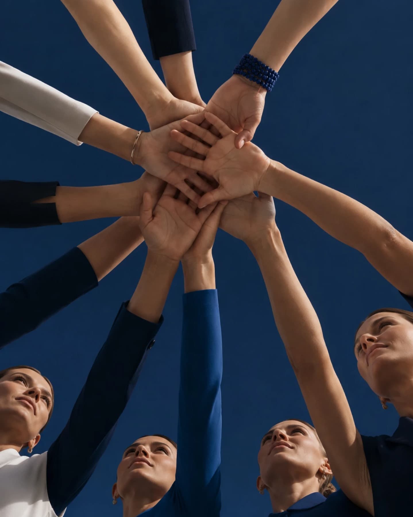 Hands joining together in a circle, reaching up